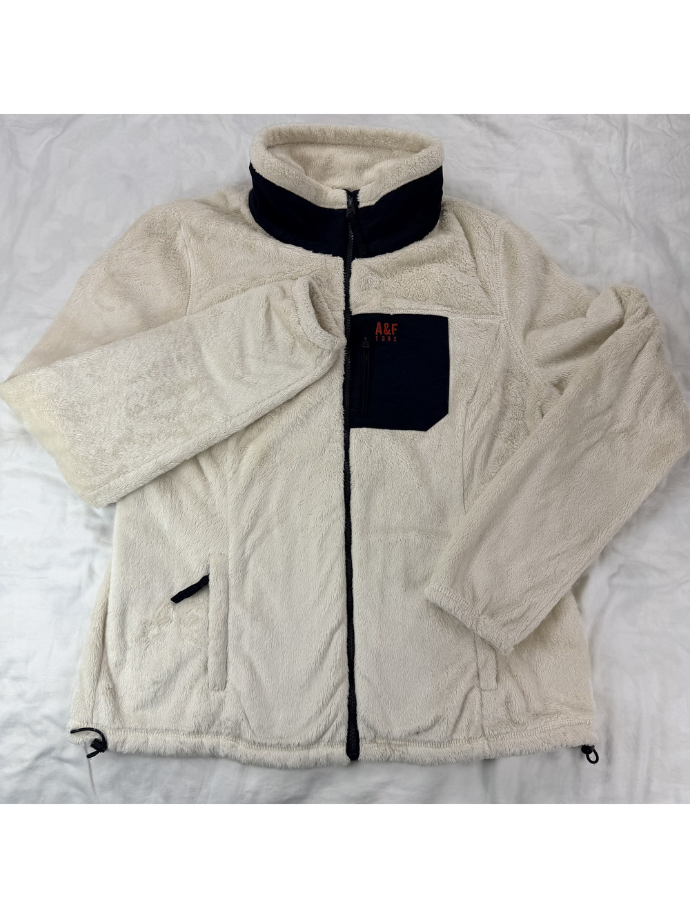 Abercrombie & Fitch Womens L Sherpa Fleece Jacket Cream A&F 1892 Full Zip